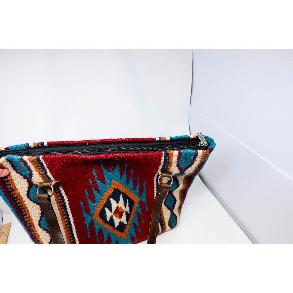 El Paso Saddle Blanket CO Wool Aztec Southwest Zip Closure Large Tote Bag - Picture 5 of 8
